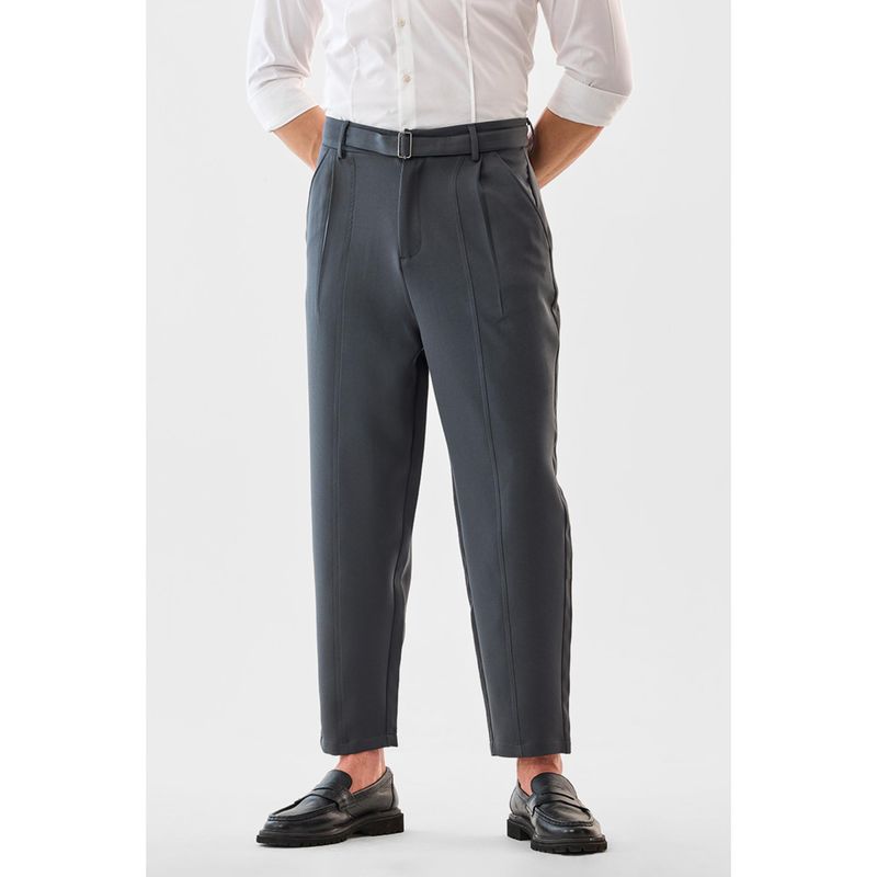 Snitch Mens Charcoal Grey Self Design Regular Formal Trouser (34)