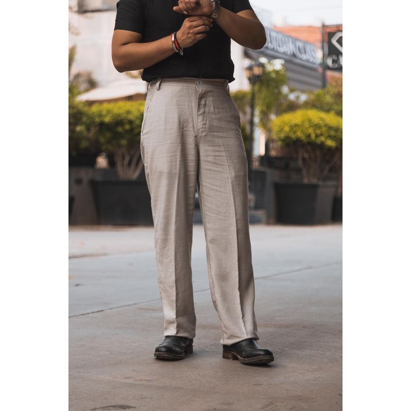 JAVINISHKA Light Grey High Waist Korean Fit Linen Trouser (28)