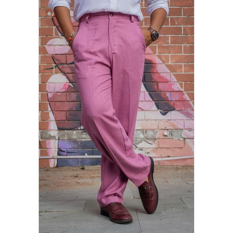 JAVINISHKA Pink High Waist Korean Fit Linen Trouser (28)