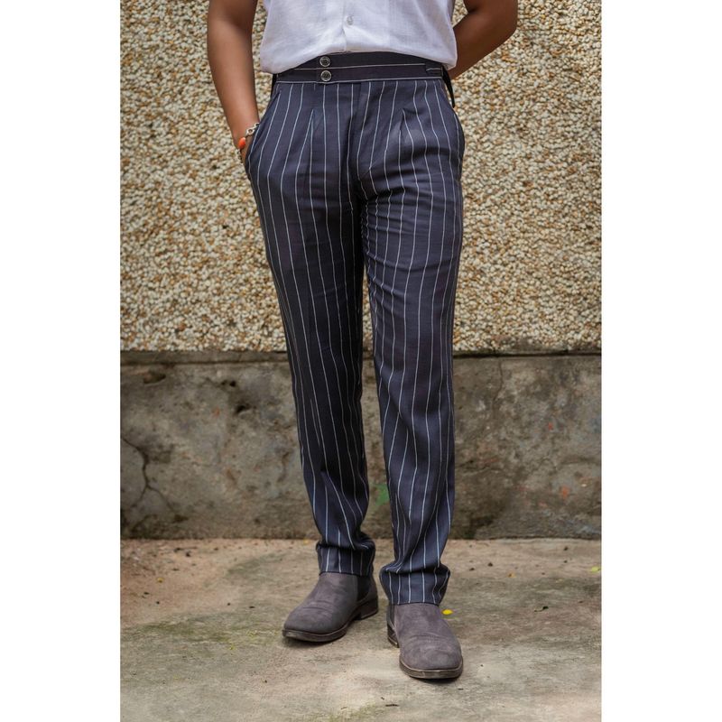 JAVINISHKA Stripes Grey Tapered Fit Gurkha Pant with Waist Adjusters (32)