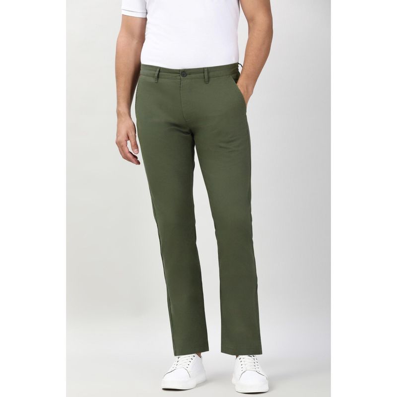 Peter England Mens Olive Solid Slim Fit Casual Trouser (32)