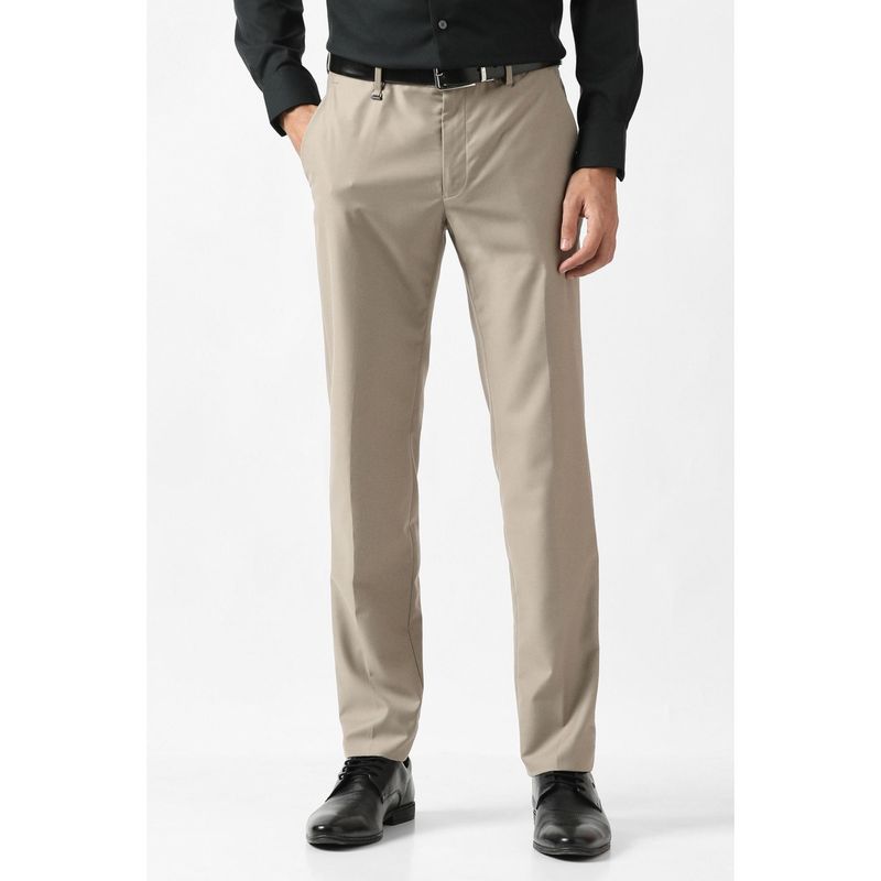 Van Heusen Mens Solid Beige Trouser (30)
