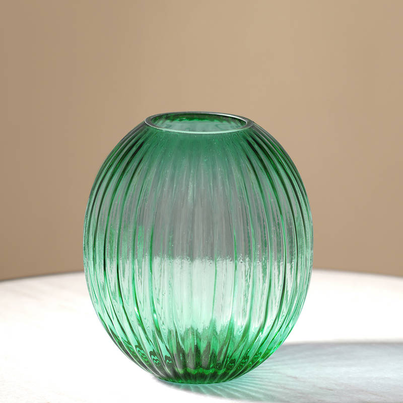Pure Home + Living Green Ribbed Round Glass Vase (M)