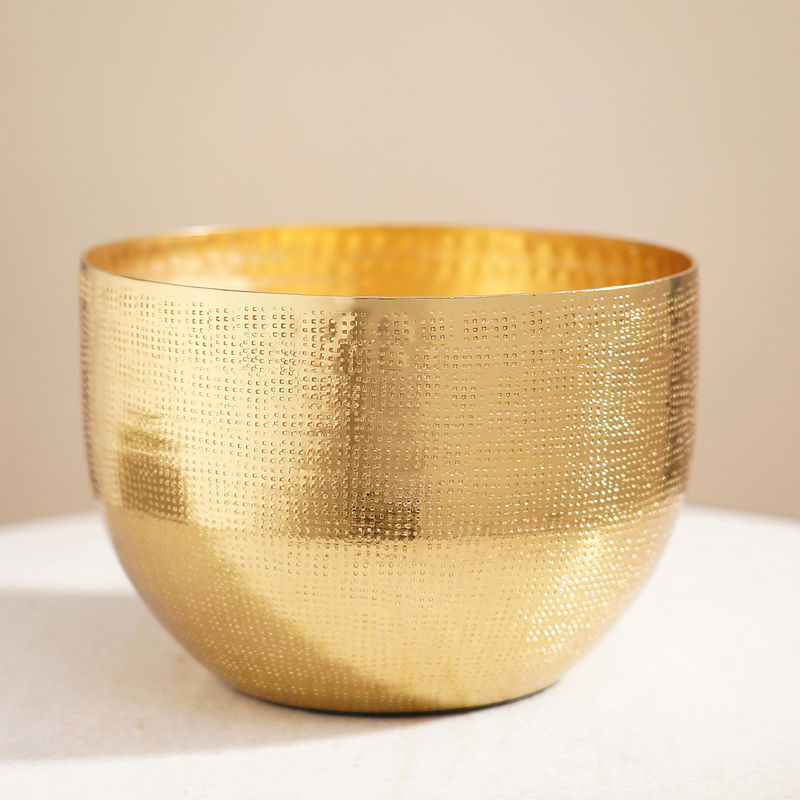 Pure Home + Living Gold Hammered Round Decorative Metal Bowl-Small