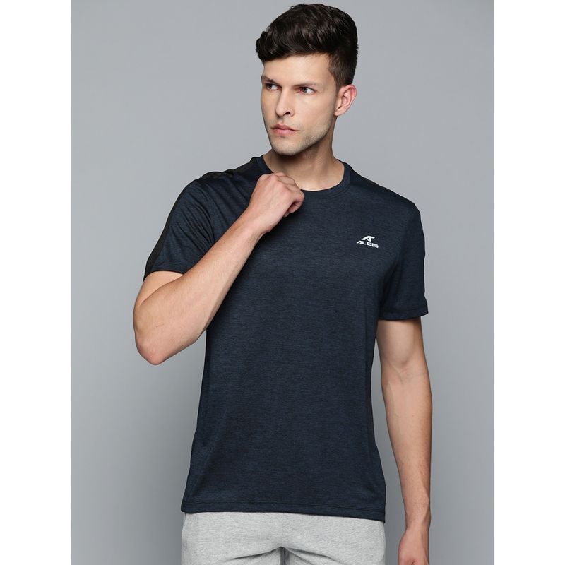 Alcis Men Navy Blue Solid Slim Fit T-shirt (L)