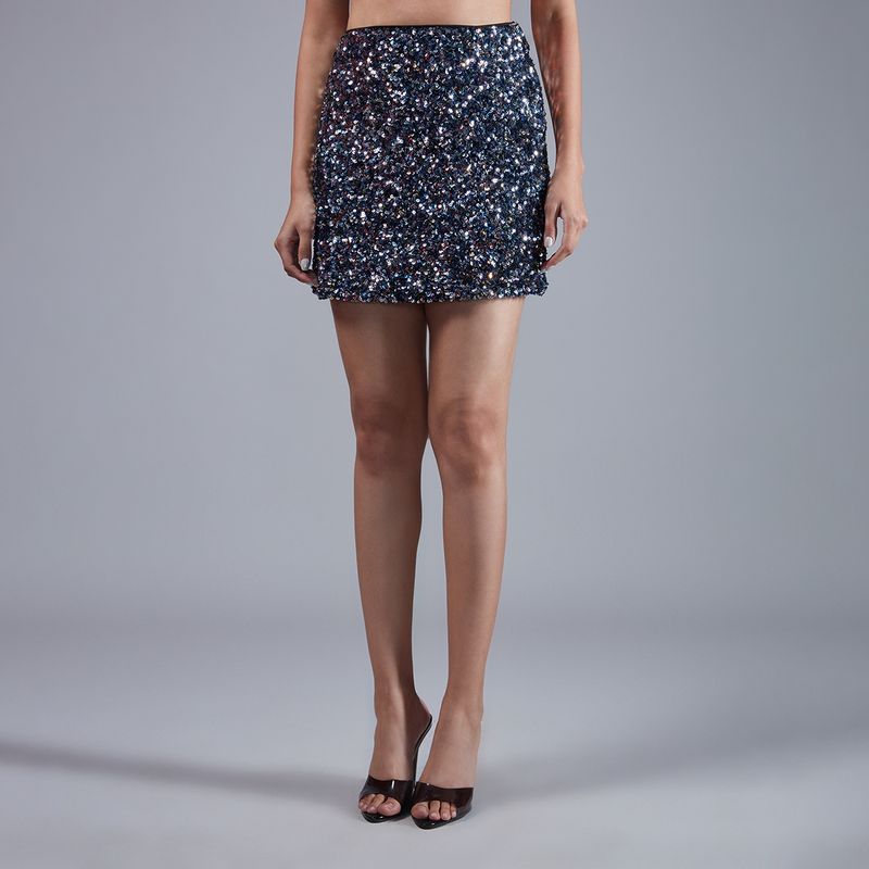 Twenty Dresses by Nykaa Fashion Black and Silver Sequined A Line Short Skirt (26)