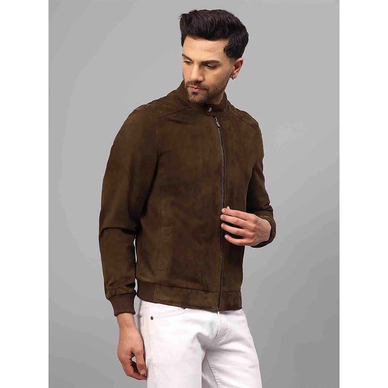 Saint G Moreno Olive Suede Leather Men Bomber Style Jacket (M)