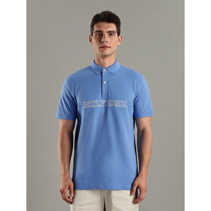 Tommy Hilfiger Blue Logo Regular-Fit Cotton Polo T-shirt (XS)