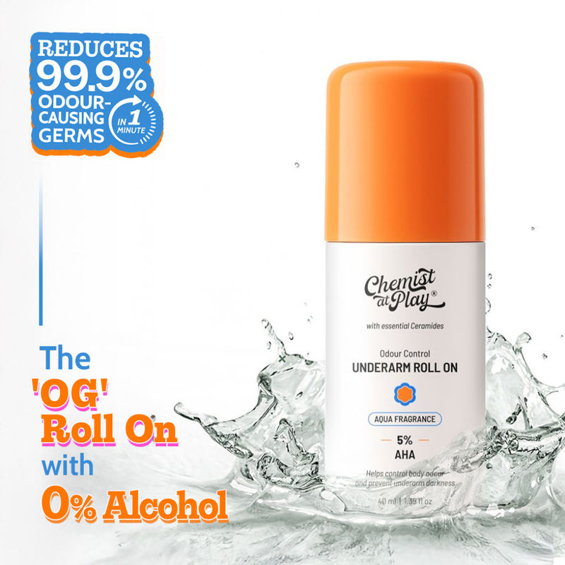 Chemist at Play 5% AHA Underarm Roll On, Lactic Acid Deodrants for Men & Women - Aqua Fragrance