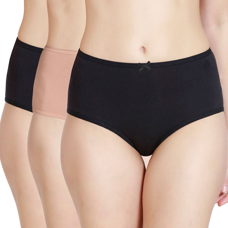 Nykd by Nykaa Cotton Full Brief Panties with Anti Odor NYP036-Black Nude Black (Pack of 3) (L)