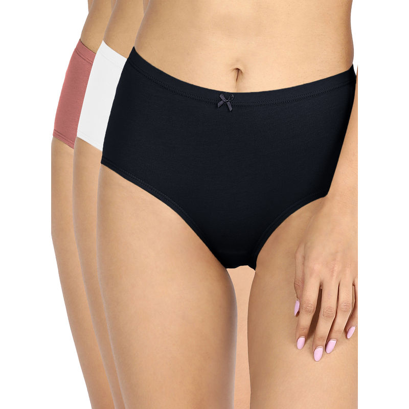 Nykd by Nykaa Cotton Full Brief Panties with Anti Odor NYP104-Rose White Black (Pack of 3) (S)