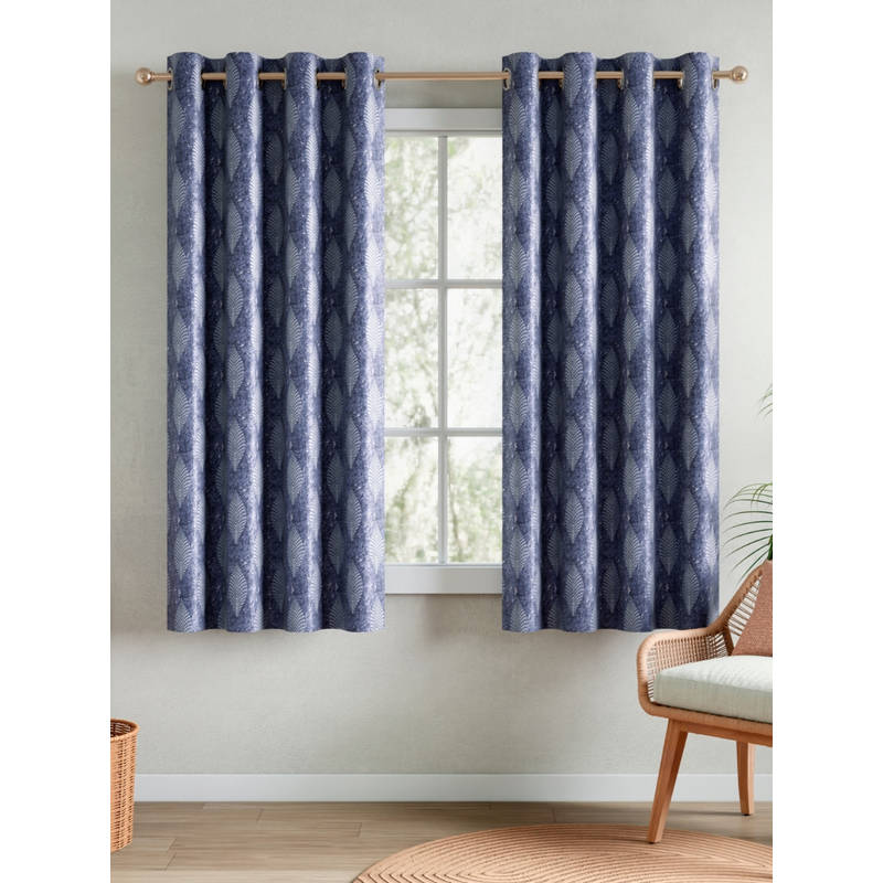 RIVERMOOR Blue Grisaille Elegant Printed Window Curtains (Pack Of 2) (5 Feet)