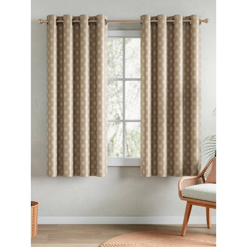 RIVERMOOR Beige Elegant Printed Window Curtains (Pack Of 2) (5 Feet)