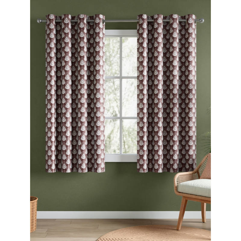 RIVERMOOR Heritage Buta Coffee Brown Polyester Printed Window Curtains (Pack of 2) (5 Feet)