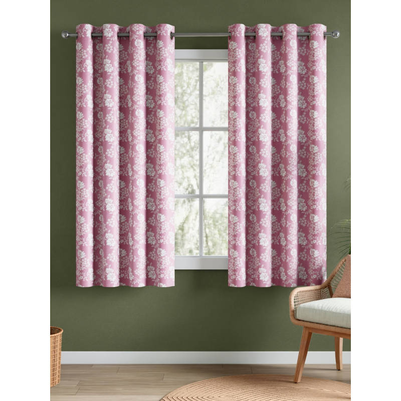 RIVERMOOR Pink Soft Botanica Blush Polyester Printed Window Curtains (Pack of 2) (5 Feet)