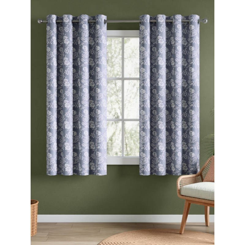 RIVERMOOR Soft Botanica Blue Polyester Printed Window Curtains (Pack of 2) (5 Feet)