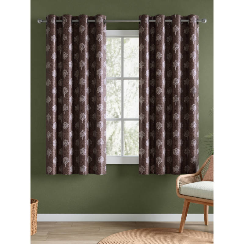 RIVERMOOR Heritage Forest Coffee Brown Polyester Printed Window Curtains (Pack of 2) (5 Feet)