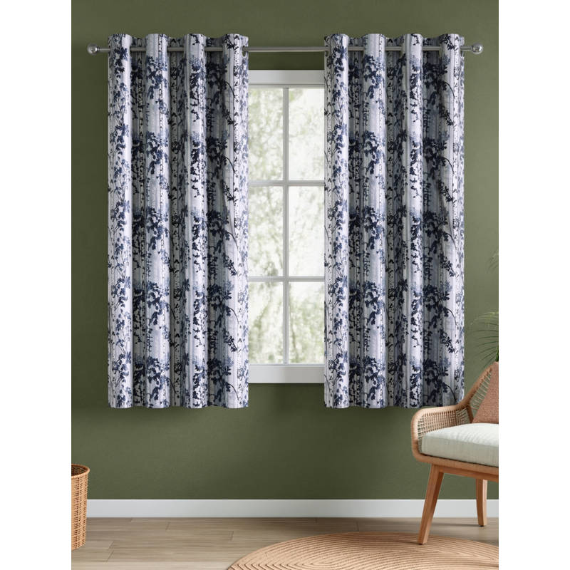 RIVERMOOR Slate Garden Grey Polyester Printed Window Curtains (Pack of 2) (5 Feet)