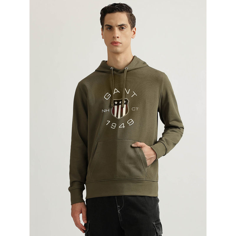 GANT Men Olive Printed Full Sleeves Pullover Sweatshirt (S)