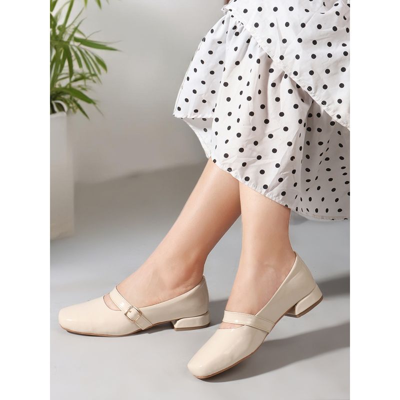 Carlton London Beige Round Toe Buckle Women Pumps (EURO 41)