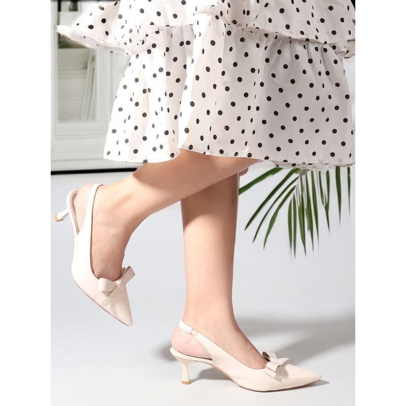 Carlton London Beige Pointed Toe Backstrap Women Pumps (EURO 41)