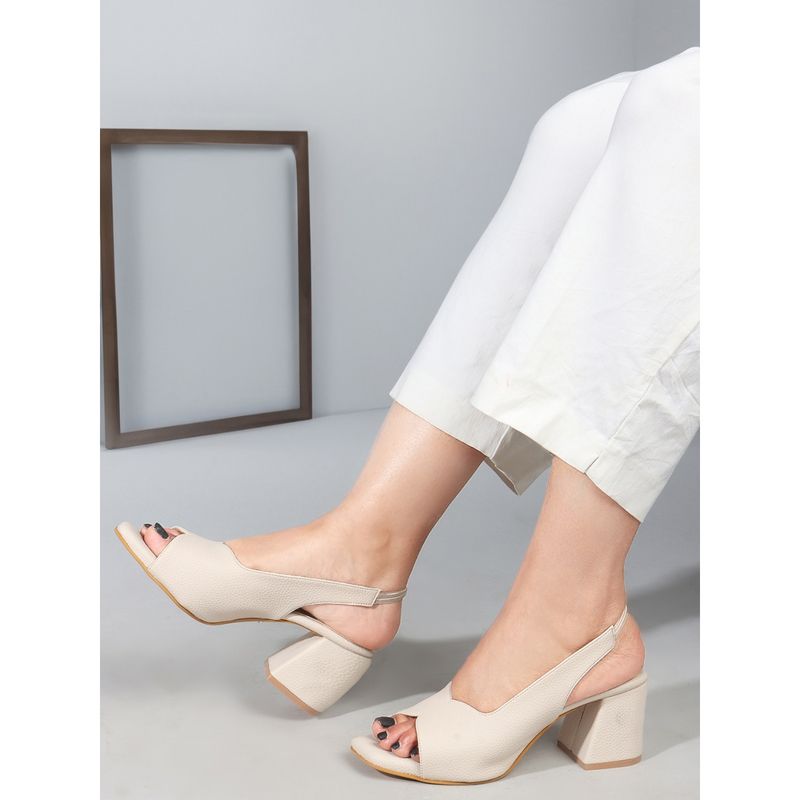 Carlton London Cream Backstrap Block Heels for Women (EURO 36)