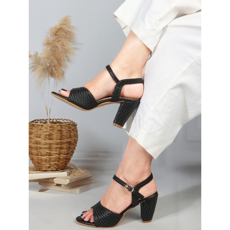 Carlton London Black Block Heels for Women With Buckle (EURO 40)