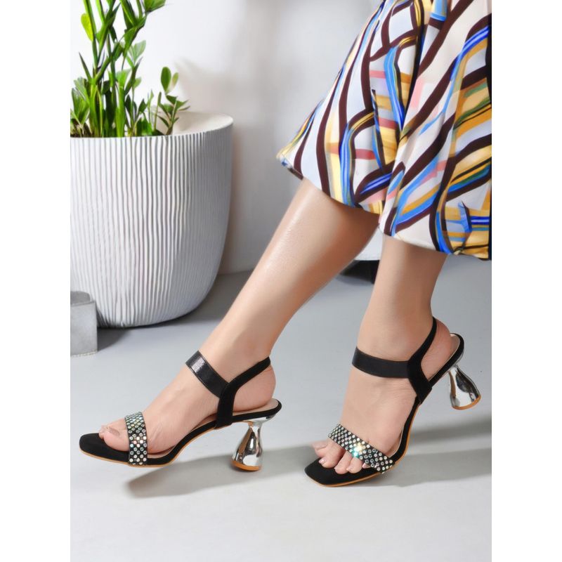 Carlton London Black Slip On Square Toe Women Spool Heel Sandals (EURO 36)