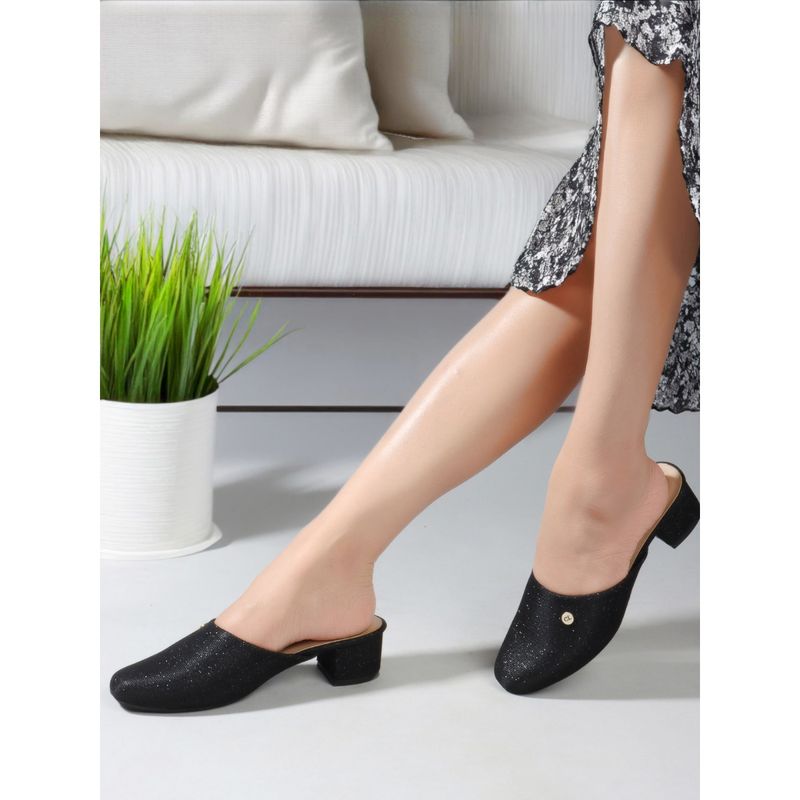 Carlton London Women Textured Black Block Heels Mules (EURO 37)