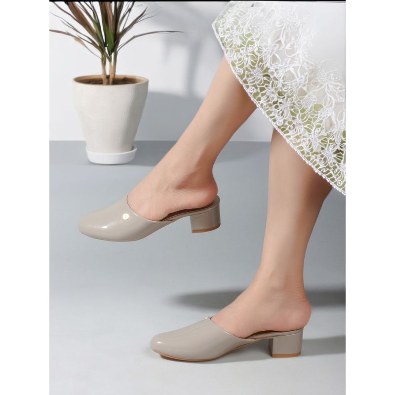 Carlton London Women Solid Grey Block Heels Mules (EURO 41)