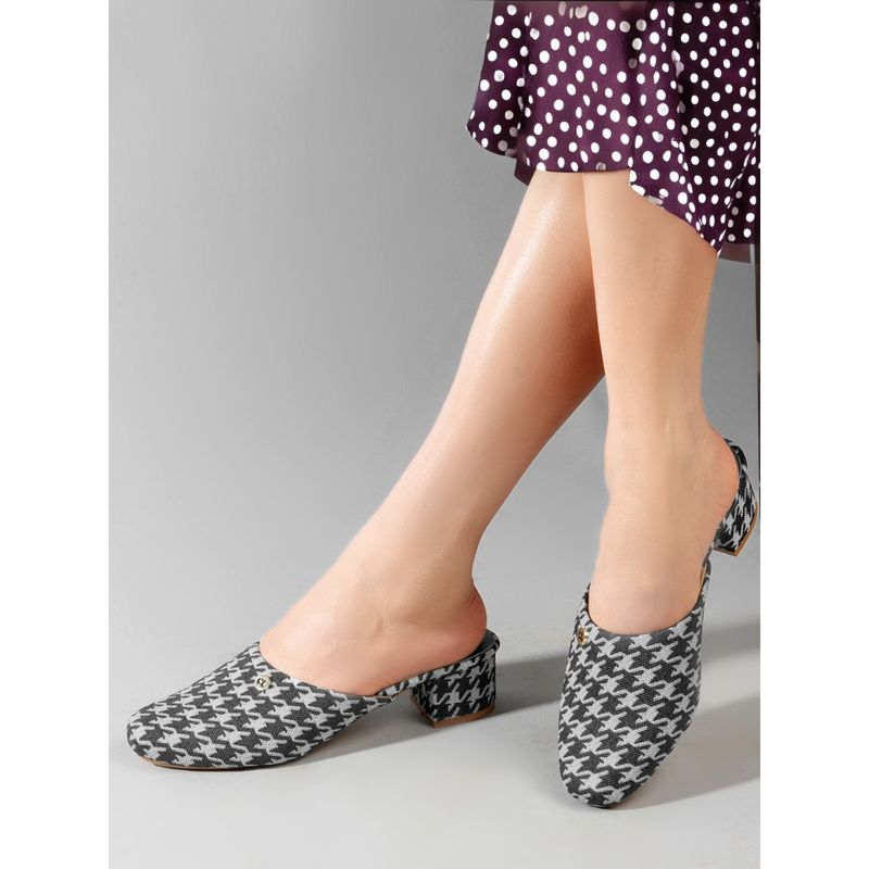 Carlton London Women Printed Black Block Heels Mules (EURO 36)