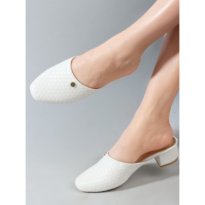 Carlton London Women Textured White Block Heels Mules (EURO 40)