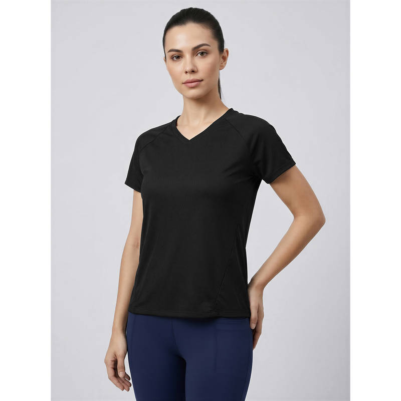 Fitkin Women’s Black V-Neck Training T-Shirt (M)