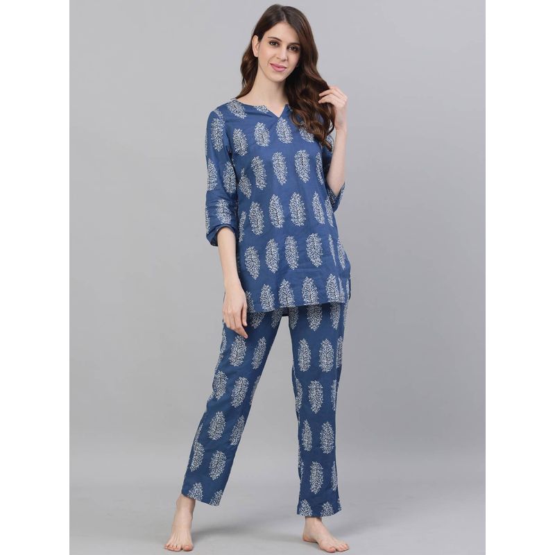 Jaipur Kurti Printed Loungewear - Blue (L)