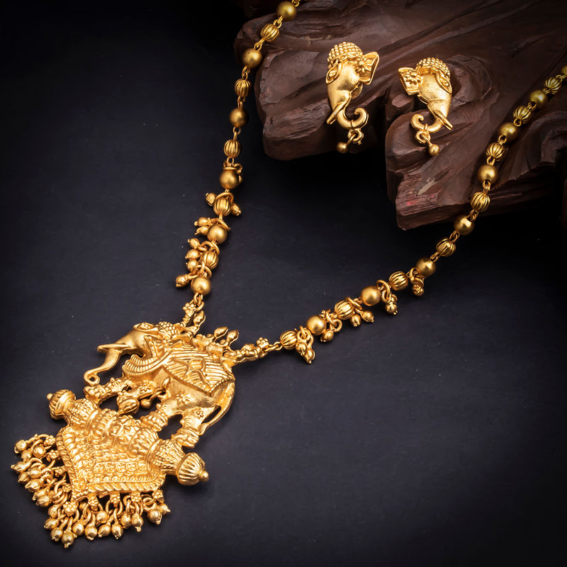 Buy Sukkhi Bahubali Matte Finished Gold Plated Wedding Jewellery Long Haram Necklace Set NYKSUKHI00031 Online