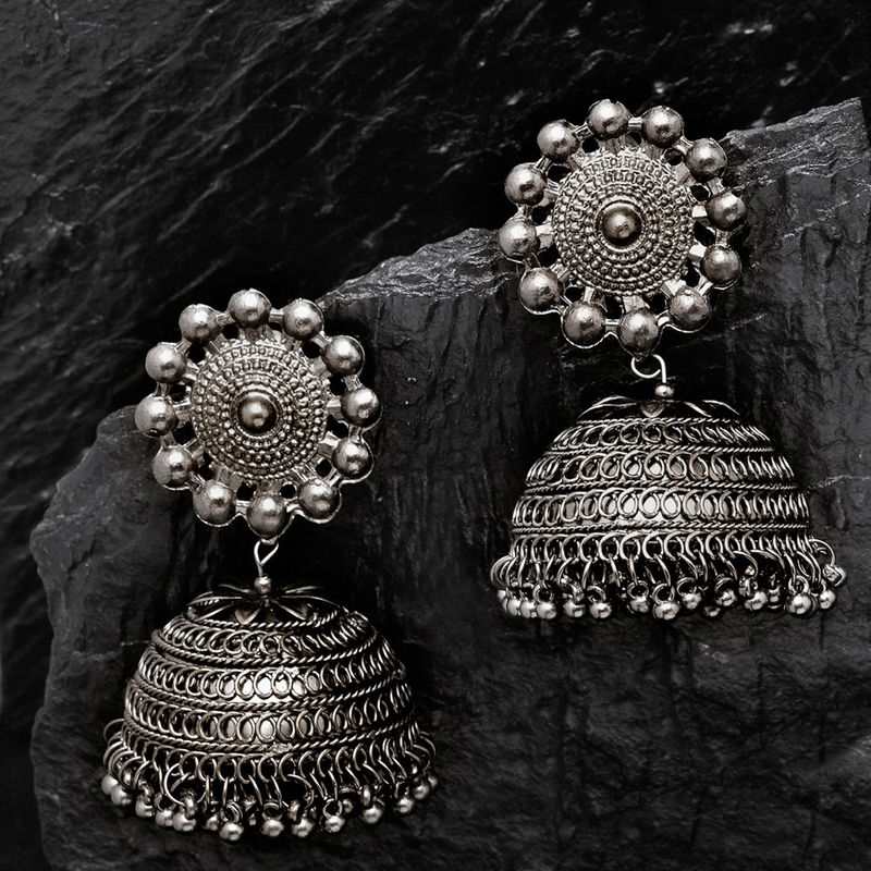 Buy PANASH Black Dome Shaped Statement Jhumkas Online