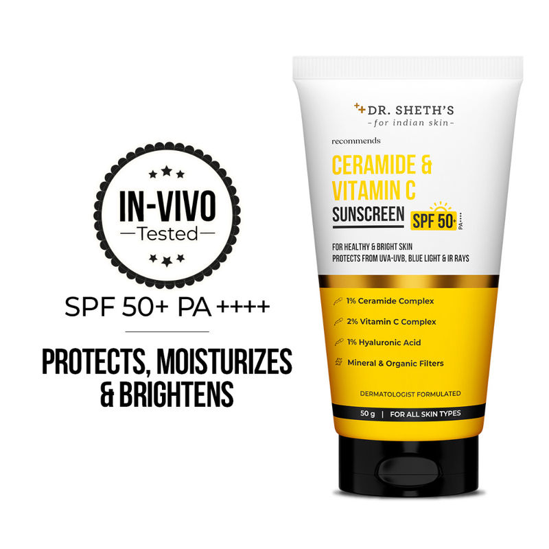 Dr. Sheth's Ceramide & Vitamin C Sunscreen SPF 50+ PA++++ In-Vivo Tested for Bright Skin