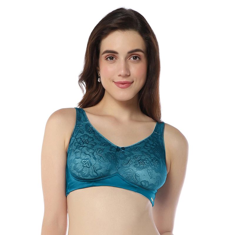 Buy Amante Padded Non-wired Full Coverage Lace Bra - Blue Online