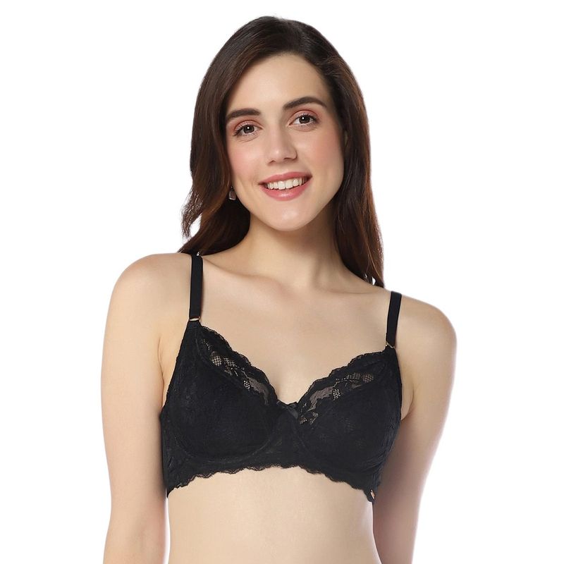 Amante Lace Non Padded Wired Full Coverage Luxe Support Bra- Black (38D)