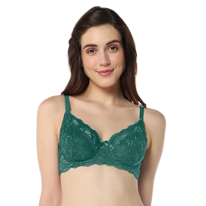 Amante Lace Non Padded Wired Full Coverage Luxe Support Bra-Green (36D)