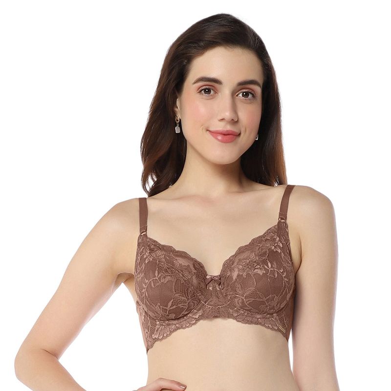 Amante Lace Non Padded Wired Full Coverage Luxe Support Bra- Brown (36D)