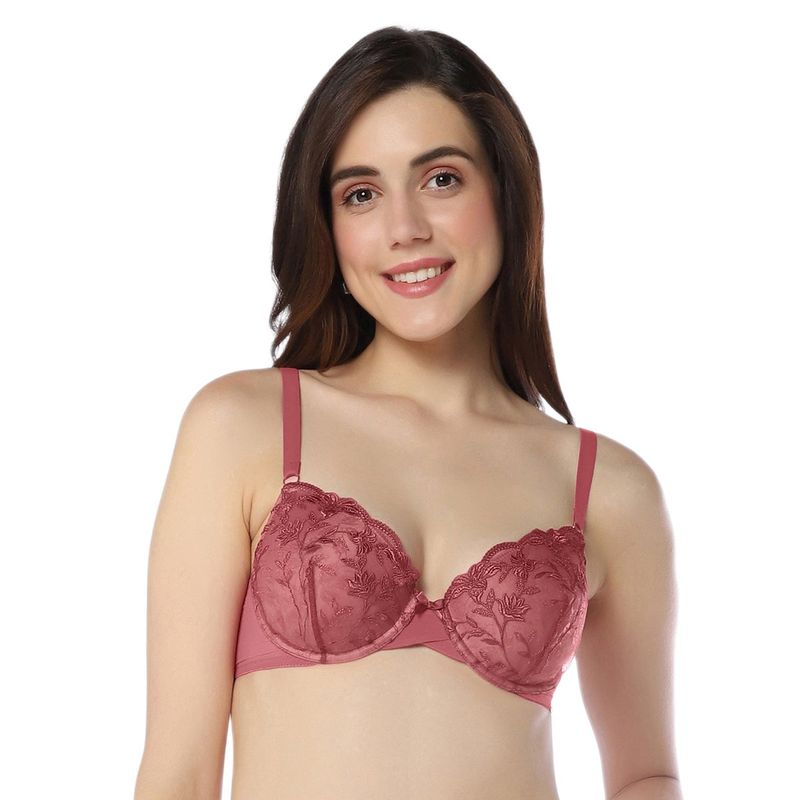 Amante Lace Padded Wired Demi Coverage Sheer Luxe Bra- Pink (34C)