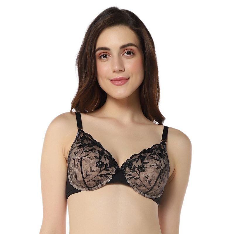 Amante Lace Padded Wired Demi Coverage Sheer Luxe Bra- Black (34C)