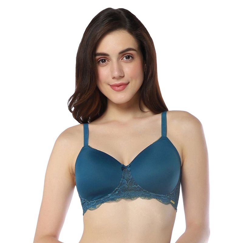 Amante Lace Padded Non-Wired Full Coverage Elegance Bra- Teal (32B)