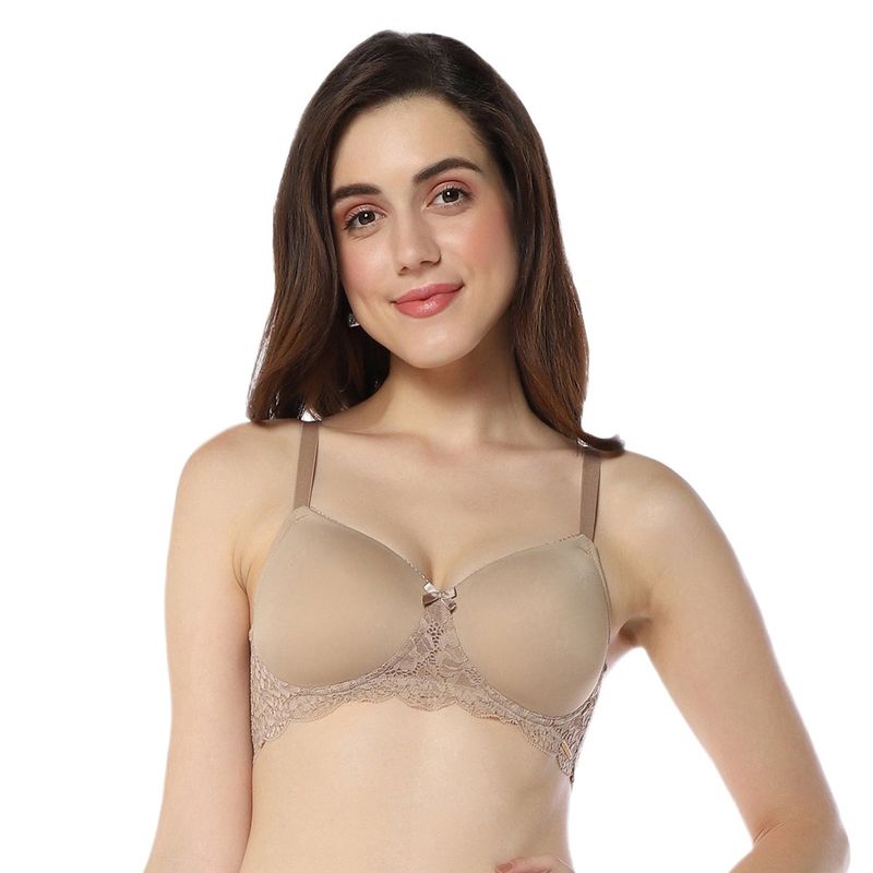 Amante Lace Padded Non-Wired Full Coverage Elegance Bra- Nude (34B)