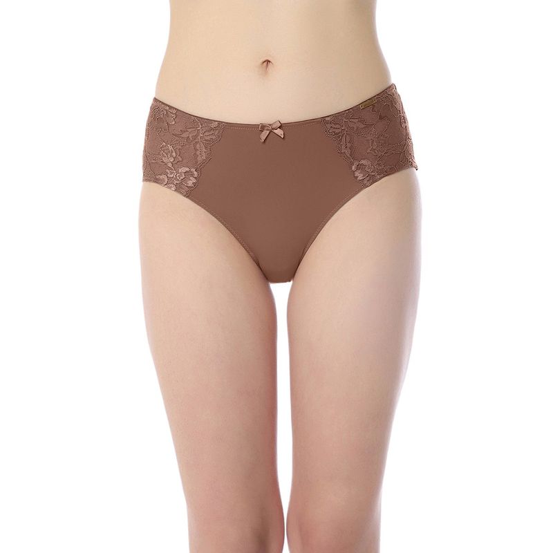 Amante Solid Mid Rise Three-Fourth Coverage Luxe Support Hipster Panty- Brown (XL)