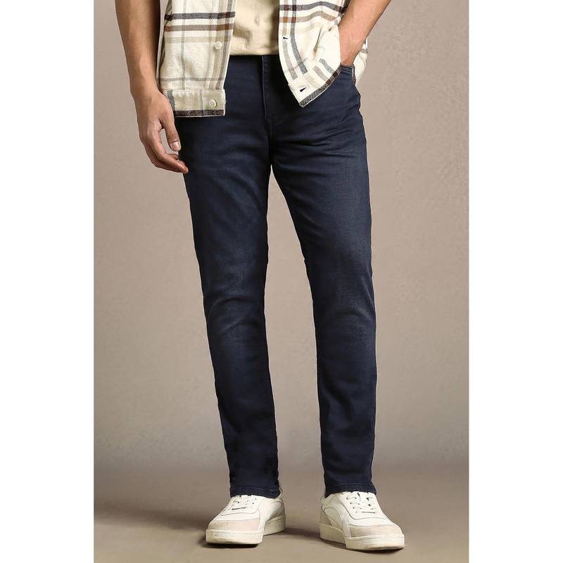 Louis Philippe Men Navy Mid Super Straight Fit Jeans (32)