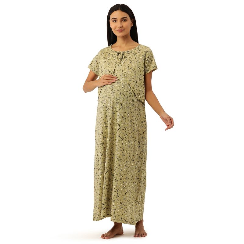 Nejo Feeding-Nursing Maternity Full Length Night Dress - Green (S)