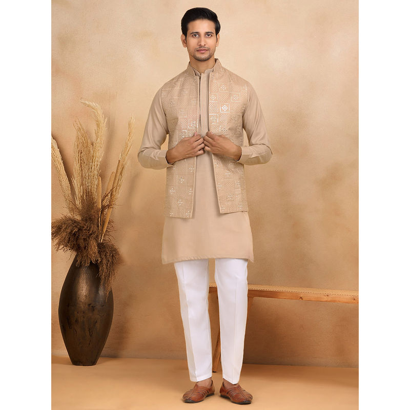 KRAFT INDIA LUXE Beige Embroidered Kurta with Trouser and Nehru Jacket (Set of 3) (38)