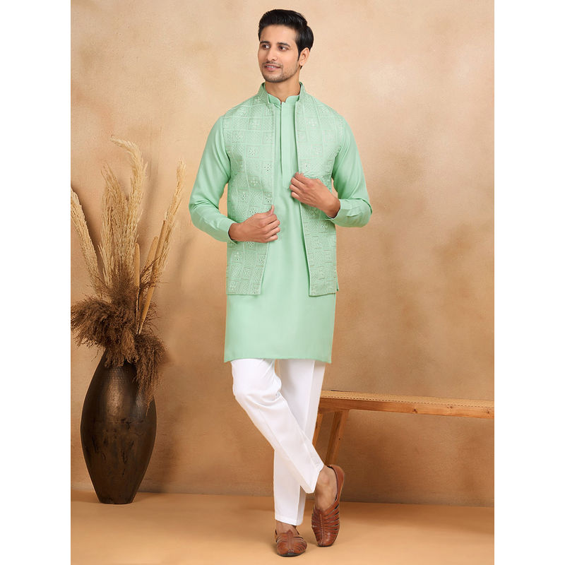 KRAFT INDIA LUXE Green Embroidered Kurta with Trouser and Nehru Jacket (Set of 3) (42)